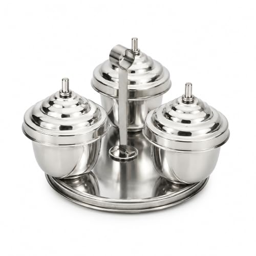 Image 7 of Spillbox Traditional Handcrafted Stainless Steel Kumkum Holder 3 IN 1 Chomuka
