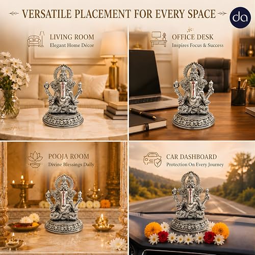 Image 4 of Dev Aastha Silver Plated Four-Armed Ganesh Idol - 3.25 Inch