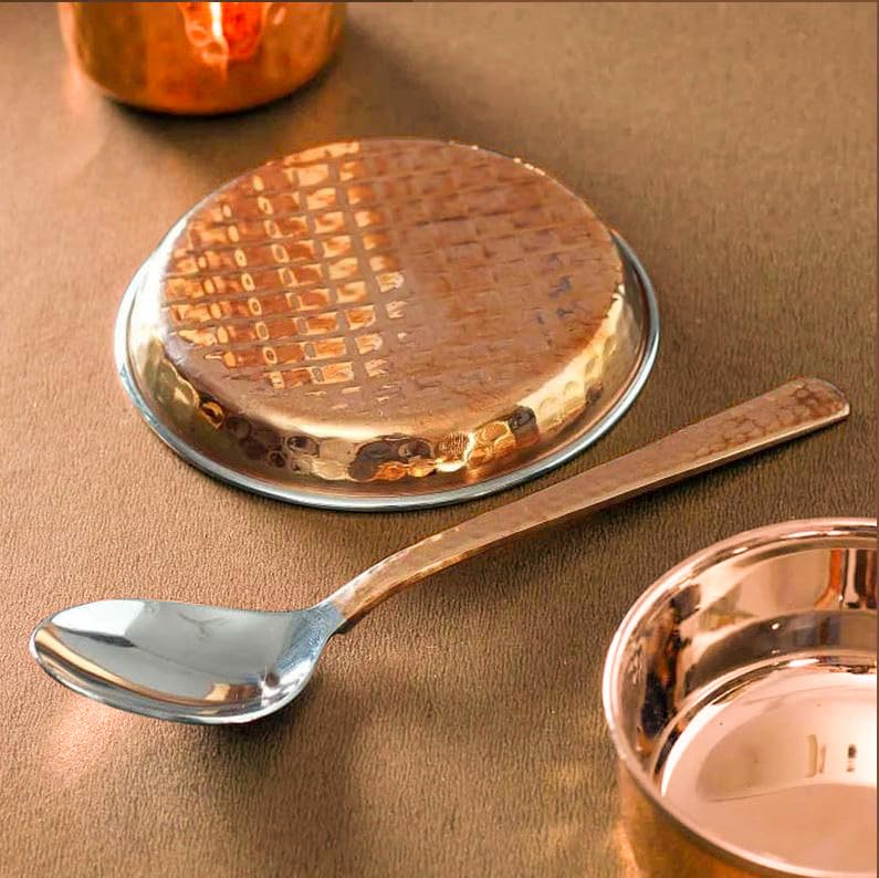 Image 4 of Spillbox Stainless Steel Copper Hammered Dinner Thali Set of 6 Pieces