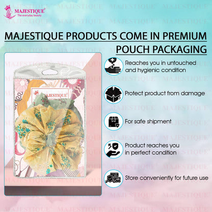 Image 6 of Majestique Georgette Fabric Hair Ties Scrunchies Elastics Leaf Flower Print Rubber Bands - 2 Pcs