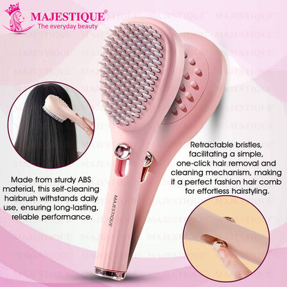 Image 4 of Majestique Self Cleaning Detangling Hair Brush - Multicolour