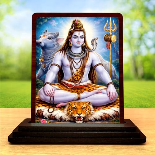 Image 2 of 4x5 Inch Lord Shiva Wooden Idol with HD Print | Calm Energy Desk & Temple Decor