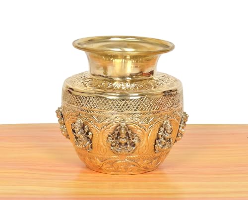 Image 2 of Dattatreya Brass Ashtalakshmi Kalash Laxmi Lota Decorative Karwa Chauth Diwali Pooja for Home Decor Temple Pooja Mandir Showpiece (Height: 5 Inch)