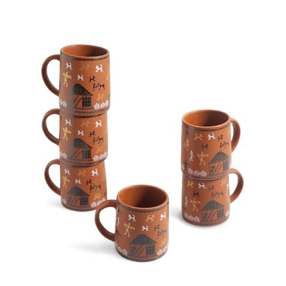 Image 2 of ExclusiveLane Warli Village Tales Handcrafted Ceramic Coffee Mug Set of 6 300 ML