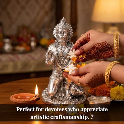 Image 6 of Dev Aastha 999 Silver Plated Hanuman Idol for Home & Diwali Gift | 7 Inch