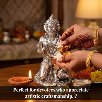Image 6 of Dev Aastha 999 Silver Plated Hanuman Idol for Home & Diwali Gift | 7 Inch