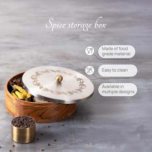 Image 5 of nestroots Wooden Roti Box & Masala Box for Kitchen 9-Inch