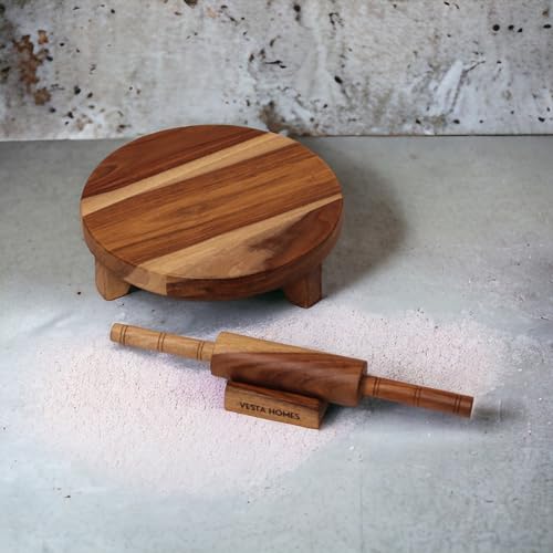 Image 6 of Vesta Homes Wooden Chakla/Pastryboard for Kitchen | Premium Solid Wood Roti Rolling Board | 10 * 10 * 3 Inches