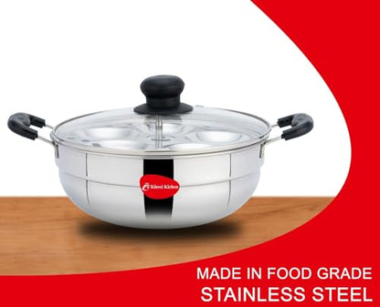Image 4 of Klassi Kichen Stainless Steel Multi Kadai WIth Glass Lid Induction & Standard Idli Maker (2 Plates,10 Idlis)