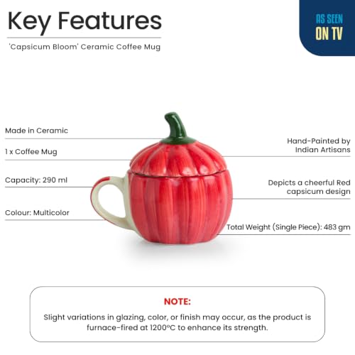 Image 3 of ExclusiveLane Capsicum Bloom Ceramic Coffee Mug with Lid Set of 2 (290 ml)