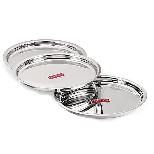 Image 1 of Default Title for the product HAZEL Stainless Steel Plates Set 25 cm Pack of 3