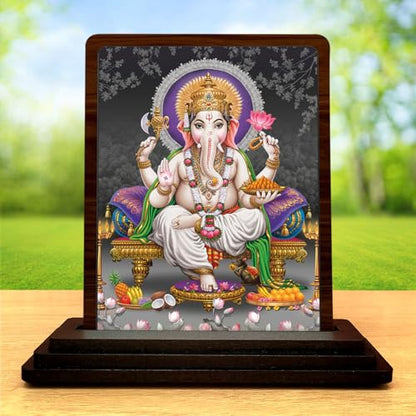 Image 2 of Lord Ganesha Small Wooden Idol 4x5 Inch Serene Meditation HD Printed Home Decor