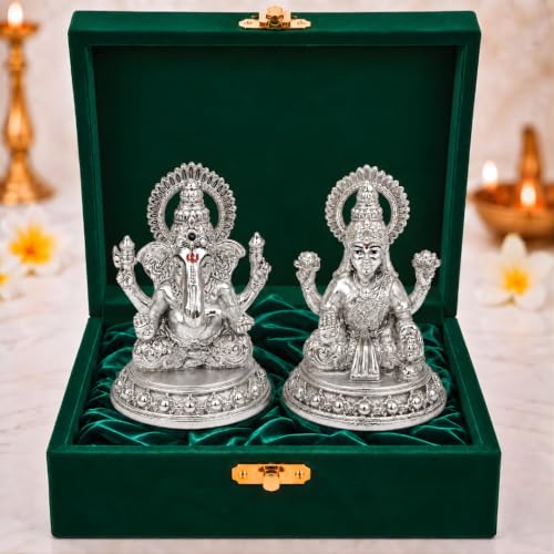 Image 1 of Default Title for the product Dev Aastha 999 Silver Lakshmi Ganesh Set 3.5 Inch