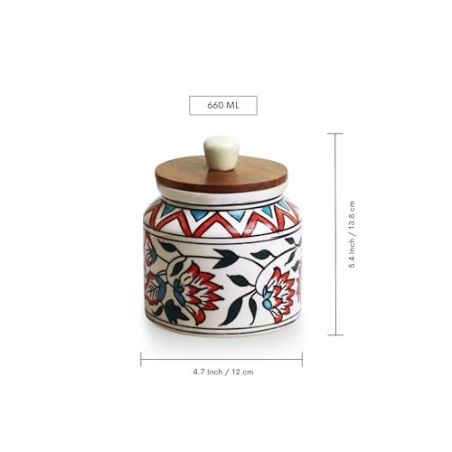 Image 6 of ExclusiveLane Persian Floral Multi Utility Storage Ceramic Jar with Wooden Lid 660 ml