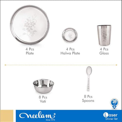 Image 4 of neelam Stainless Steel Dinner Set, 24 Gauge, 28 Pcs