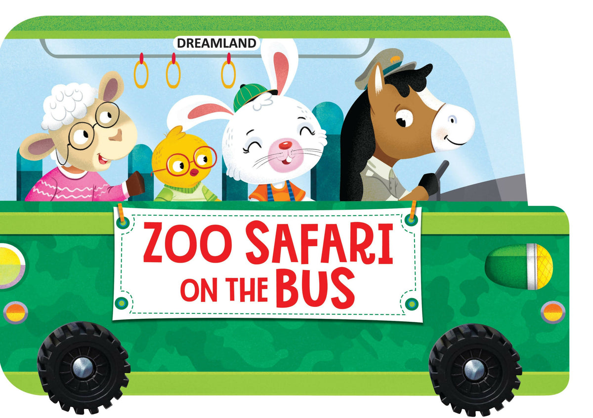 Image 1 of Board Book for the product Dreamland Zoo Safari on the Bus- A Shaped Board book with Wheels : Children Picture Board Book