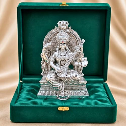 Image 1 of Default Title for the product Dev Aastha 999 Silver Plated Saraswati Idol for Pooja Room - 3.7 Inch