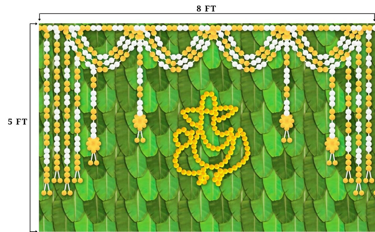 Image 4 of Sri Yagnaa M 33 – Ganesh Banana Leaf Backdrop Cloth with Flowers 8 x 5 Ft