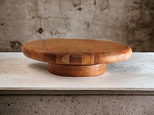 Image 6 of Vesta Homes Round Wooden 360 Degree Rotating Cake Stand, Pizza and Dessert Platter for Dining Table | 10.5 Inch Diameter, 3 Inch Height | Handcrafted in India