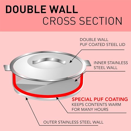 Image 6 of Sumeet Stainless Steel Insulated Casserole Hot Pot – Double Wall Thermal Hot Food Container, 1.6L, Mirror Finish, Silver