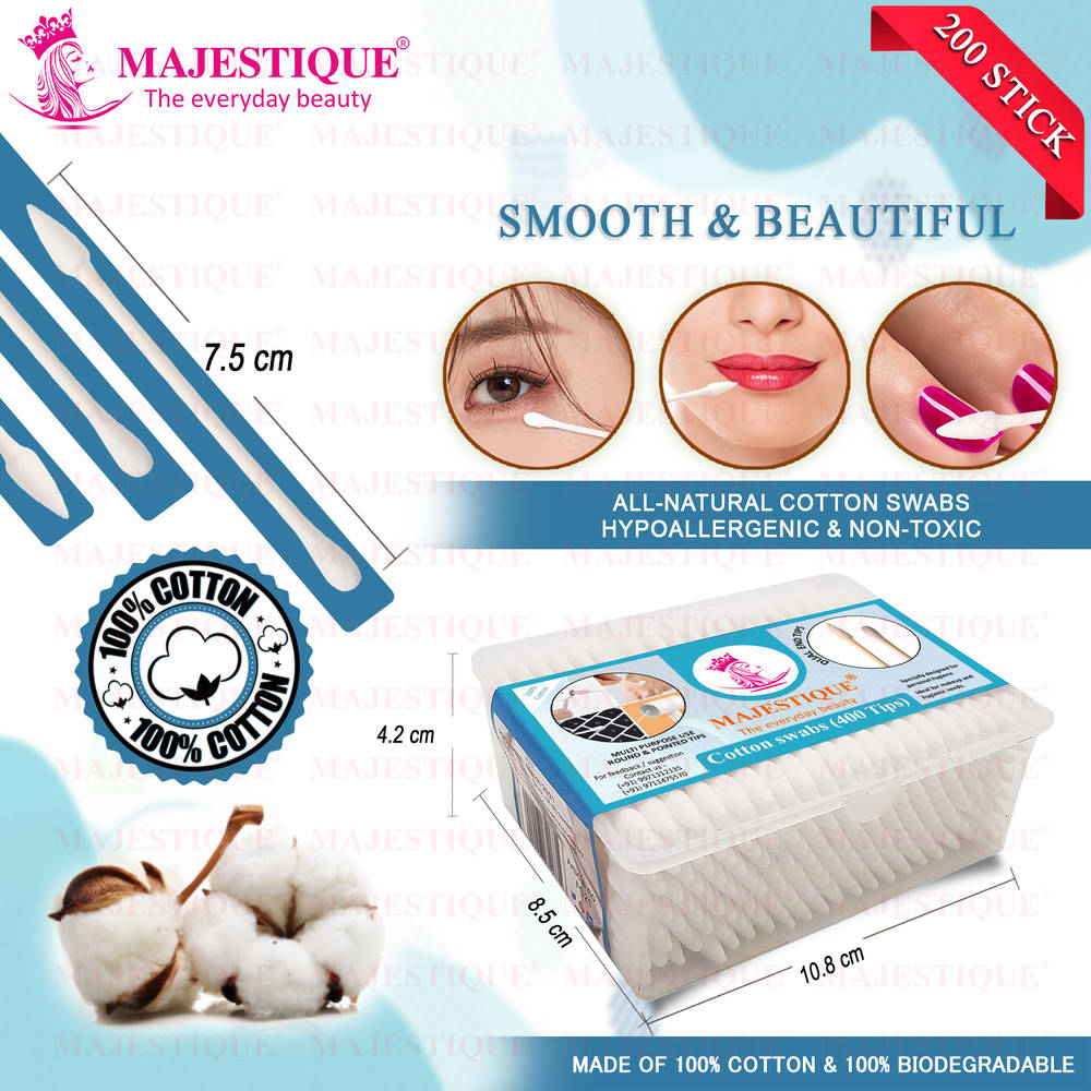 Image 2 of Majestique Dual-purpose Cotton Swab Makeup Remover Stick - 200 Pcs