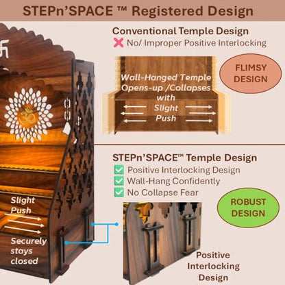 Image 4 of STEPn'SPACE Wooden Temple For Home Big Size Mandir With LED Light & Step Wall Hanging Puja Mandir For Home Temple For Office Pooja Stand For Home & Office Temple With Storage XL-D28Xw43Xh55Cm