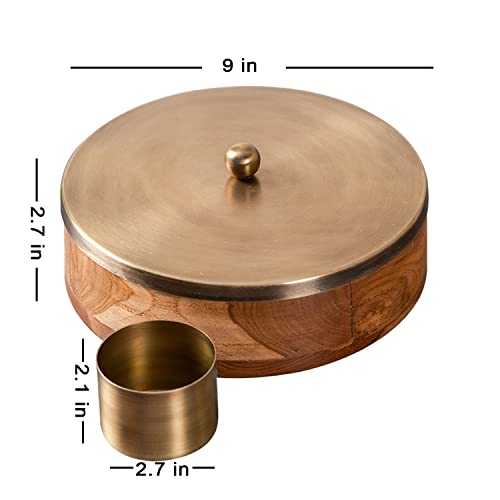 Image 5 of nestroots masala box & Chapati box for kitchen spice box (9 inch Dia, Gold)