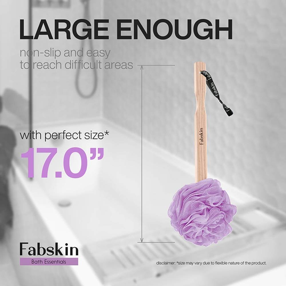 Image 5 of Fabskin Loofah Duo Pack - Bath Brush With Wooden Handle & Round Loofah - For Men & Women-Purple