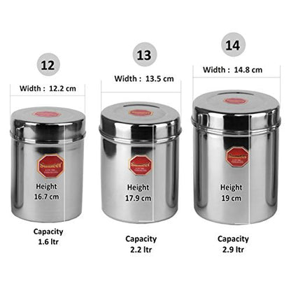 Image 5 of Sumeet Stainless Steel Vertical CanistersUbha DabbaStorage Containers Set of 3Pcs (No. 12 To No. 14) (1.6 Ltr; 2.2Ltr; 2.9Ltr), Silver