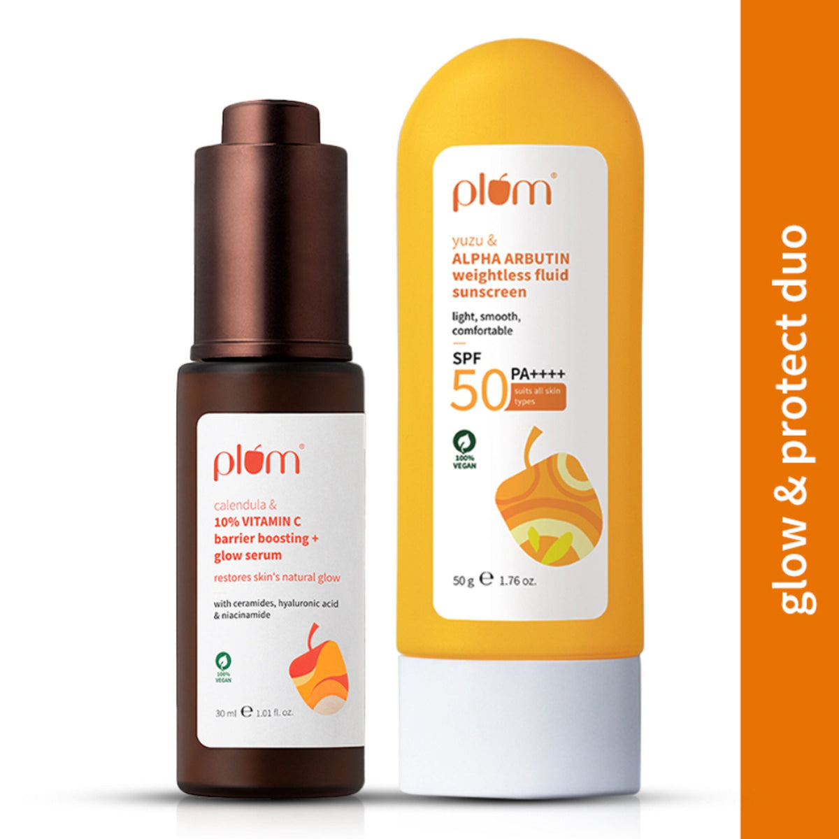 Image 1 of combo / Pack of 1 for the product Plum Bestselling Vitamin C & Alpha Arbutin Sun Protect Duo - For Tan Protection & Glowing Skin