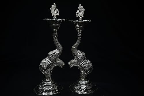 Image 2 of Dista Silvers Elephant and Peacock Diya Pair 360g