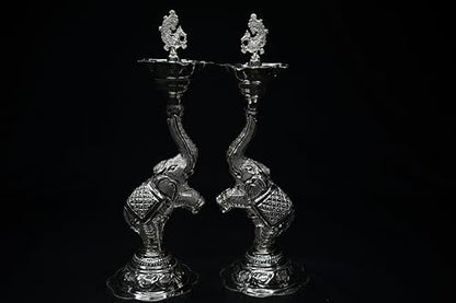 Image 2 of Dista Silvers Elephant and Peacock Diya Pair 360g