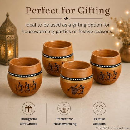 Image 5 of ExclusiveLane Warli Clay Terracotta Kullad Cups Set (Set of 4, 220 ml)