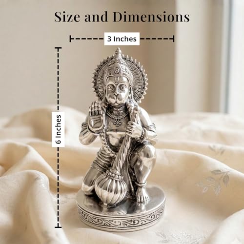 Image 2 of Dev Aastha 999 Silver Plated Hanuman Idol 7 Inch