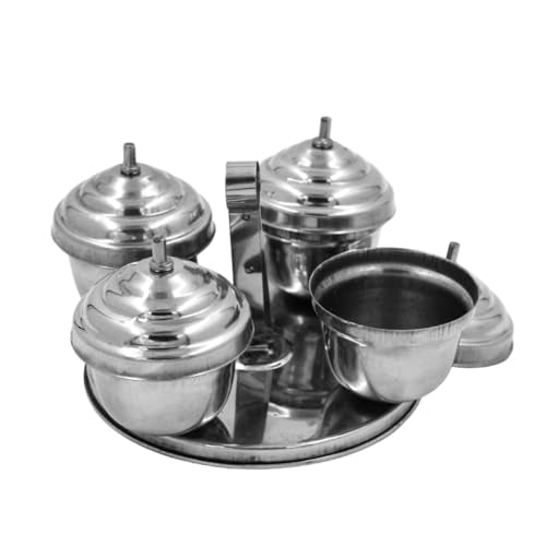 Image 3 of Spillbox Brass Traditional Handcrafted Stainless Steel Kumkum Holder 4 In 1 Dabbi