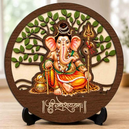 Image 1 of Default Title for the product Siddhivinayak Ganesh Premium Wooden God Idol for Indoor Temple, Living Room Shelf, Work Desk & Puja Decor - 5x5 Inch