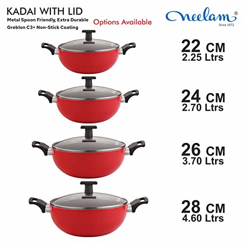 Image 6 of neelam Non-Stick Kadai with Glass Lid 26 cm 3.7 Liters