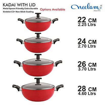 Image 6 of neelam Non-Stick Kadai with Glass Lid 26 cm 3.7 Liters