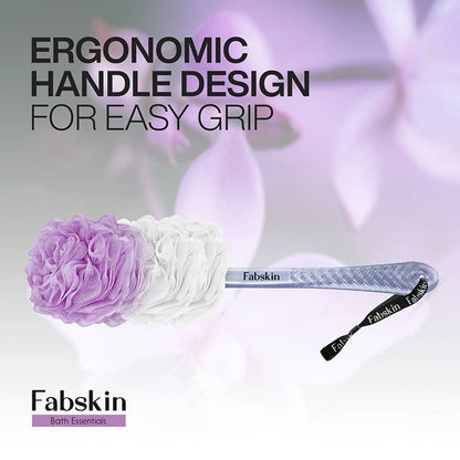 Image 3 of Fabskin Bath Brush Loofah For Men & Women With Long Plastic Handle Purple & White