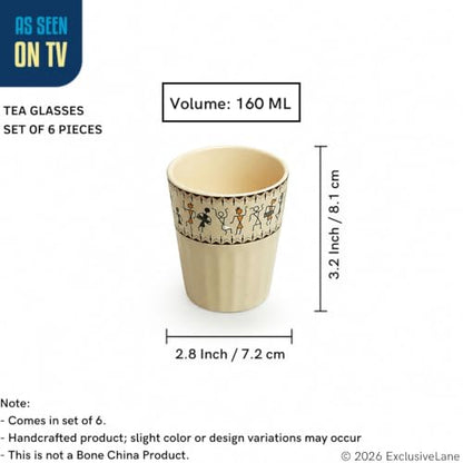 Image 6 of ExclusiveLane Whispers of Warli Handcrafted Ceramic Tea Glass Set of 6 160 ML