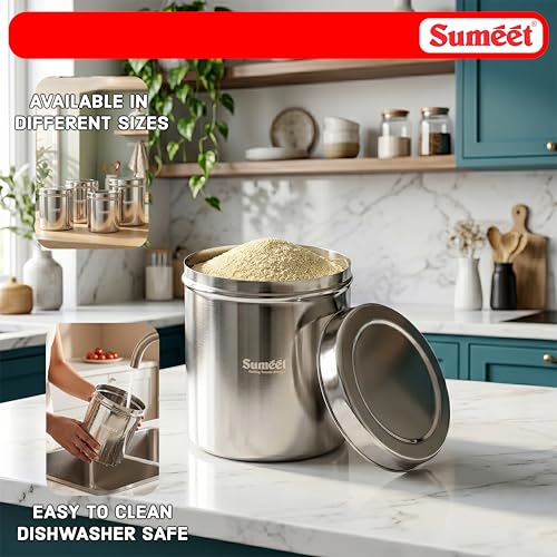 Image 5 of Sumeet Stainless Steel Large Dabba/Canisters/Vertical Storage Container for Kitchen, 19cm Dia - 5000ml - (5Kg to 5.5Kg Approx)