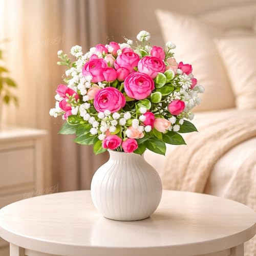 Image 1 of Default Title for the product Divyakosh Artificial Peony Flower Bunch for Vase | Real Touch Faux Flowers with Gypsophila & Green Leaves | Decorative Fake Flowers for Home Living Room Bedroom Office Table Decor (VASE NOT Included)