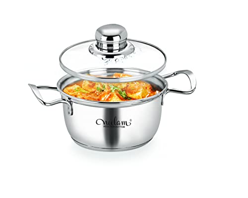 Image 4 of neelam Stainless Steel 22 Gauge Induction Bottom Conical Sauce Pot with Glass Lid 18 cm 2.0 LTR