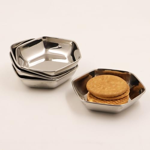 Image 4 of Hexagon Plate-5 for the product Spillbox Stainless Steel Halwa Plates