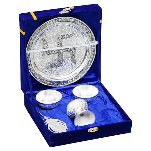 Image 3 of Webelkart Silver Plated Swastik Pooja Thali Set (Silver)