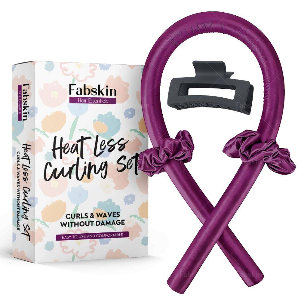 Image 1 of 1 Pc / Pack of 1 for the product Fabskin Heatless Hair Curler Set With Hair Curling Rod, Scrunchies & Claw Clip - Wine