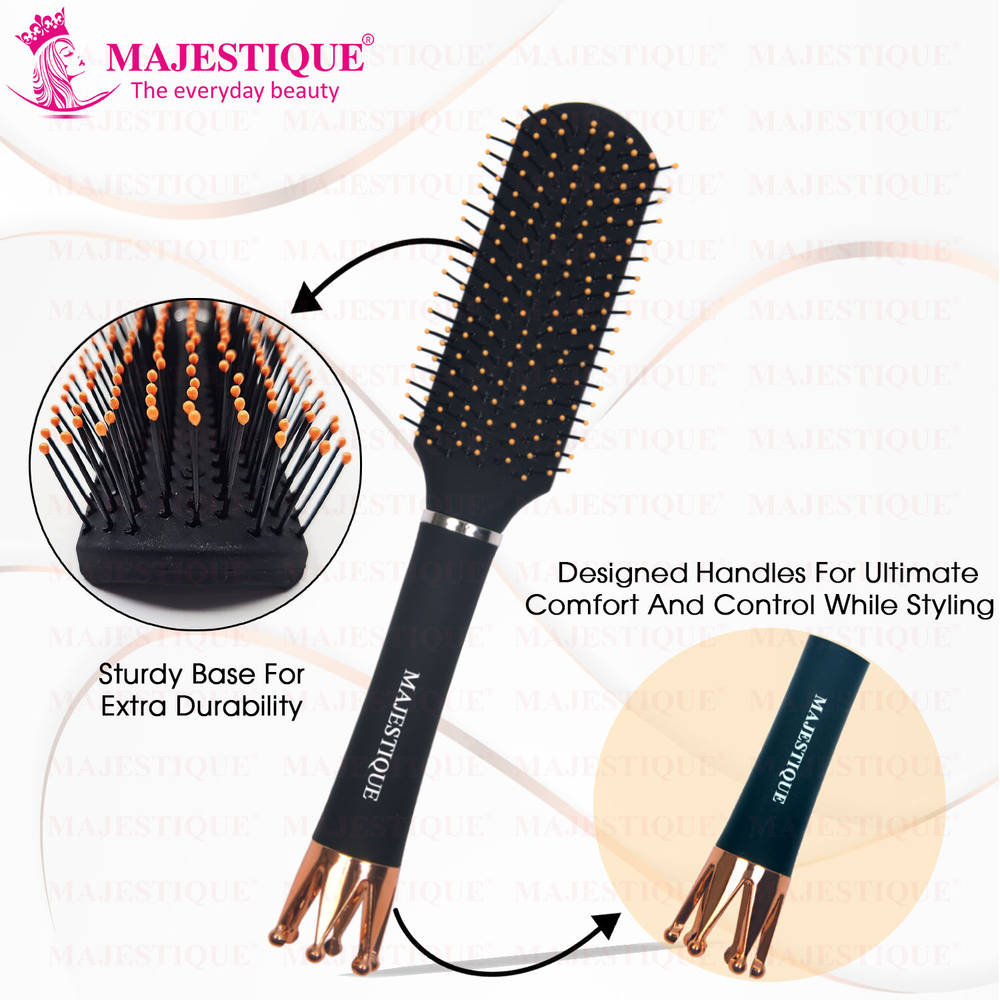 Image 4 of Majestique Crown Series Flat Hair Brush HR154 Wet & Dry Hair-Row Smoothing Detangling