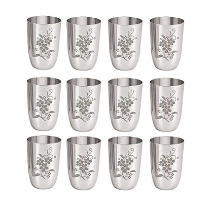 Image 1 of Default Title for the product neelam Stainless Steel 7, 18 Gauge Lazer Etching Glass, 300 ml, Set of 12