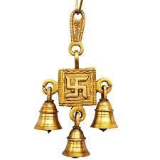 Image 1 of 6.5 Inch for the product Uapan Brass Bells I Hanging 3 Bells Swastika I Hanging Bell