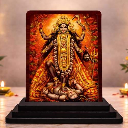 Image 1 of Default Title for the product HD Printed Kali MATA Wooden Idol 4x5 Inch Classic Devotional Spiritual Showpiece